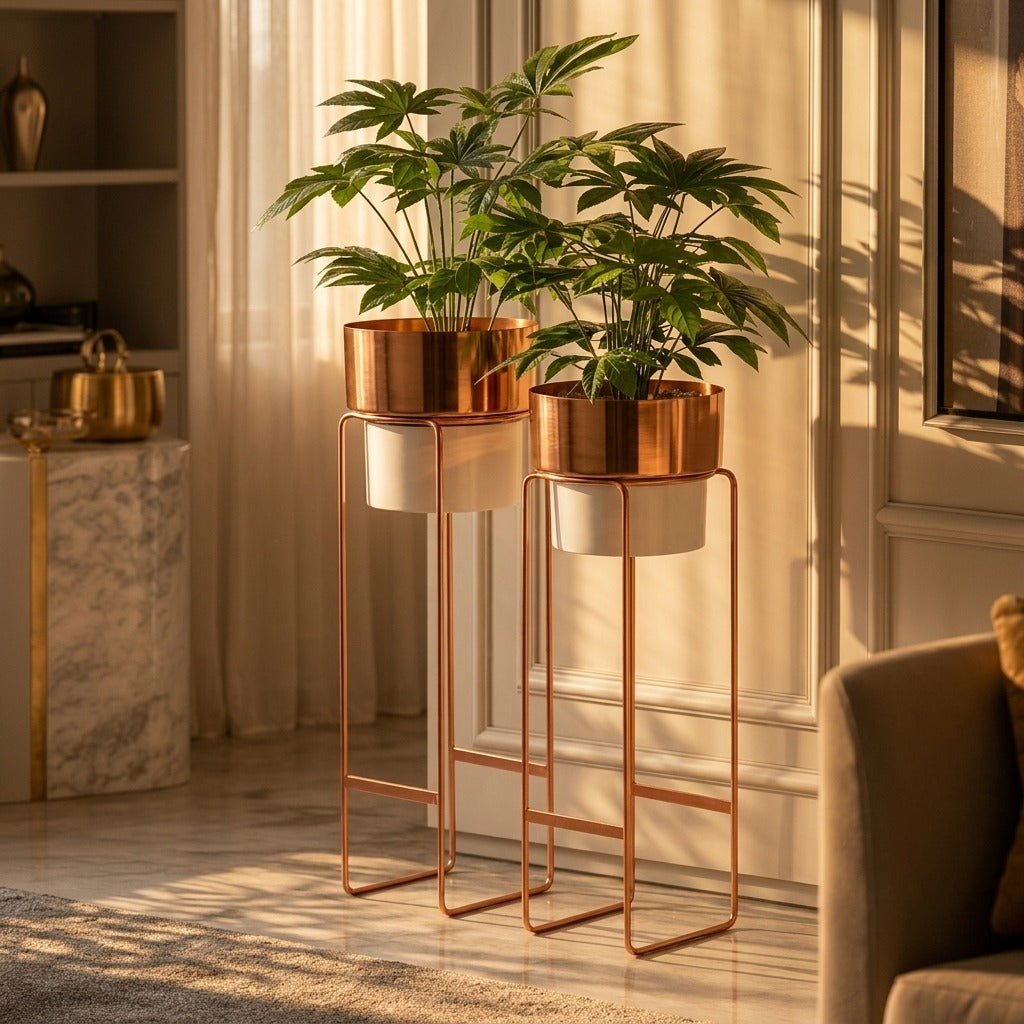 sara   Rose   Gold   &   White   Planters   Set   of   2