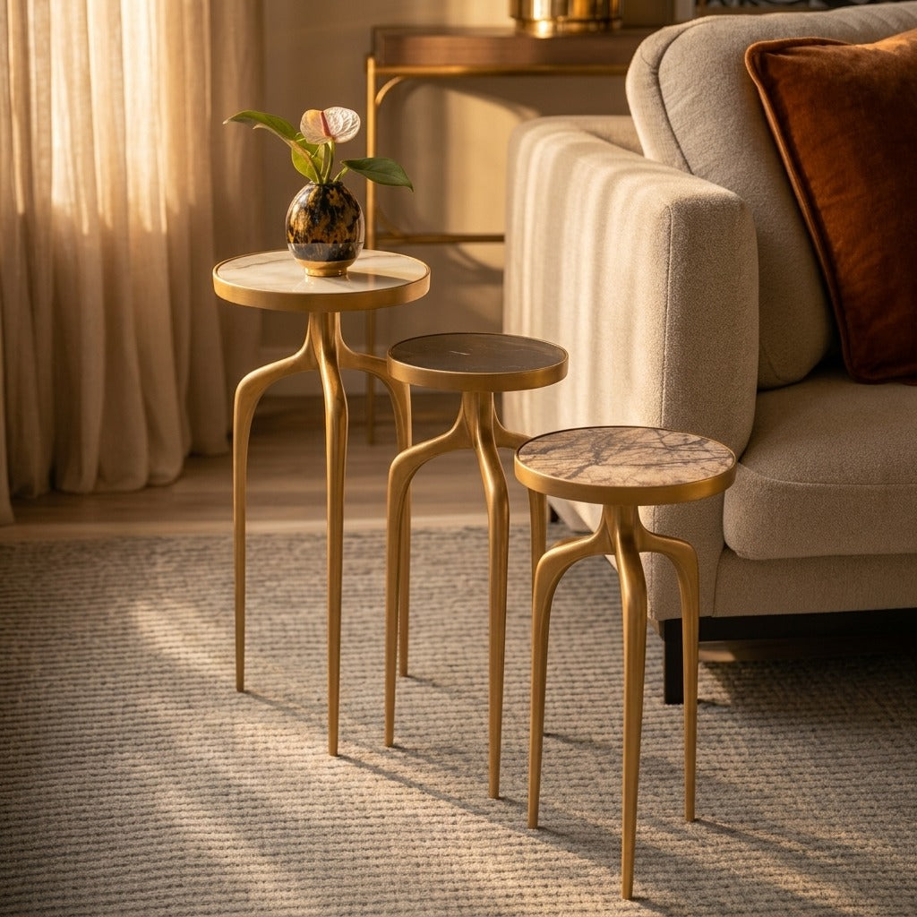Mixer Marble Top End Table Set
