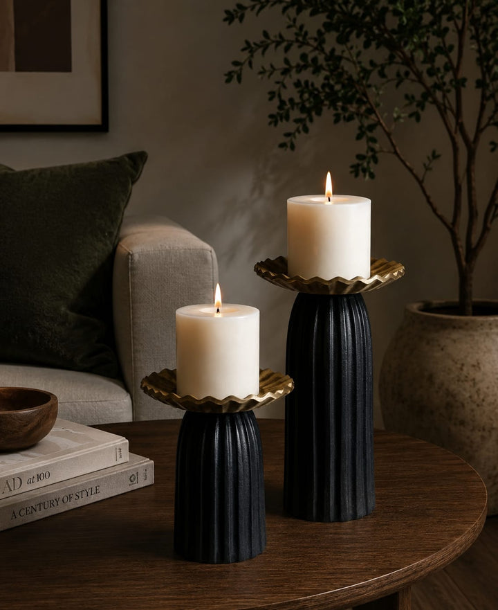 Roza   Gold and black  Candle holder Set of 2