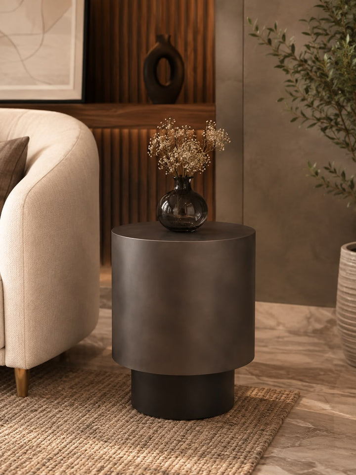 Matte Charcoal Cylindrical Side Table