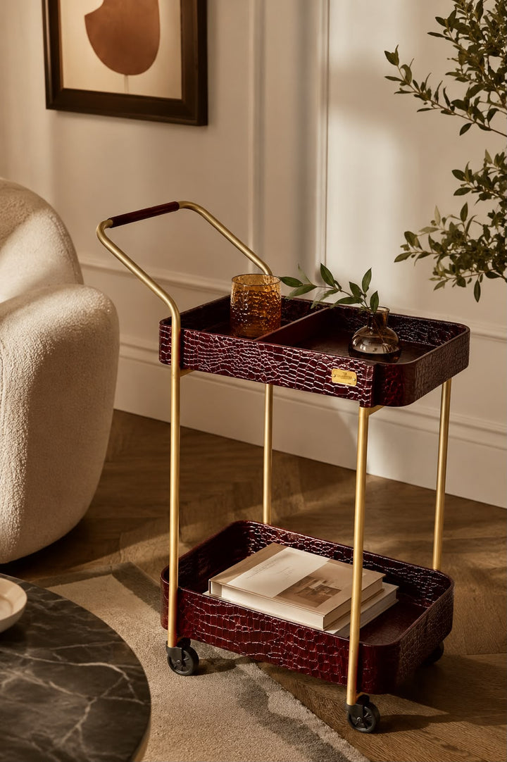 Luxe Burgundy Crocodile Bar Cart