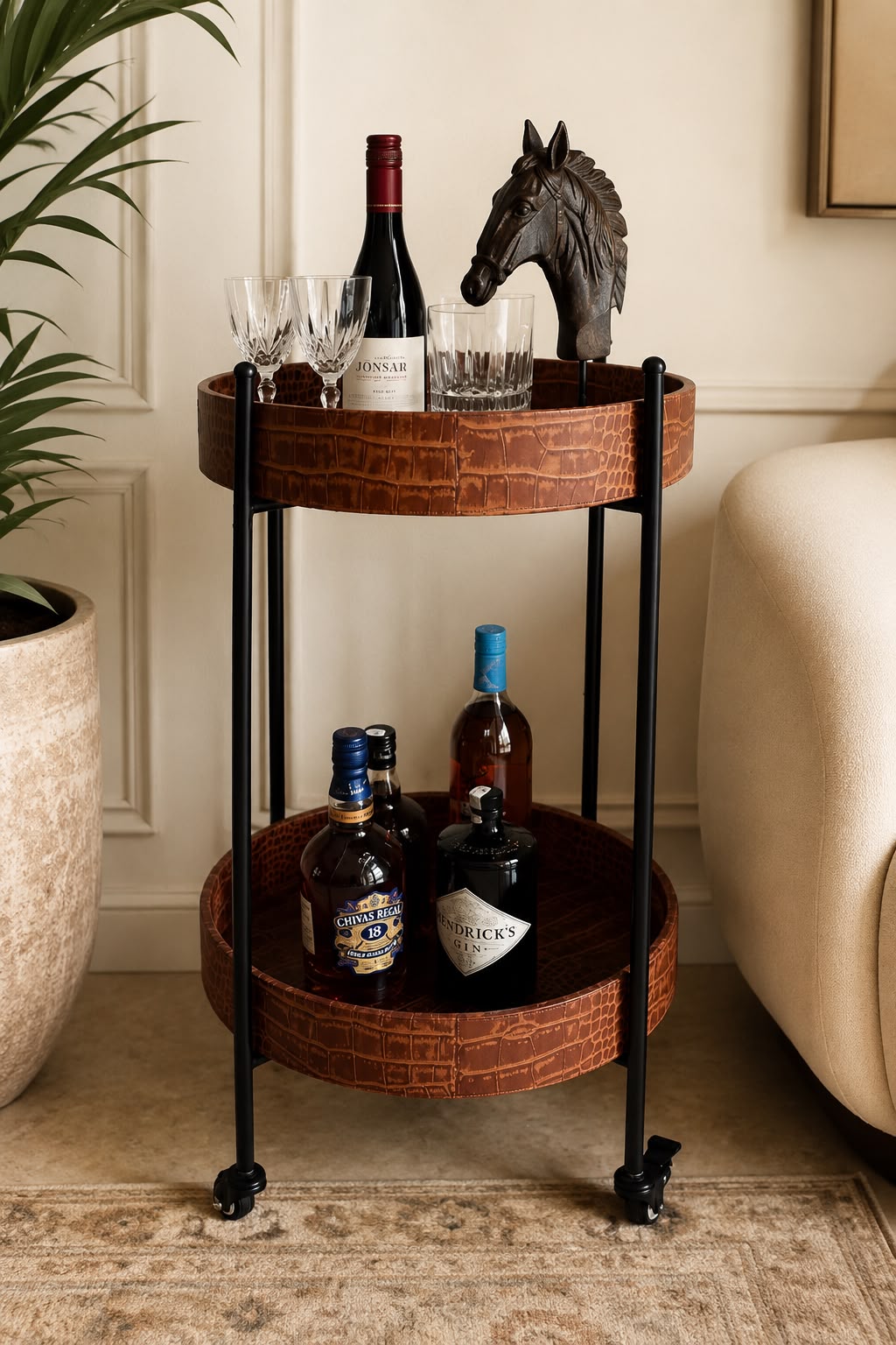 Luxe Croc-Textured Bar Cart