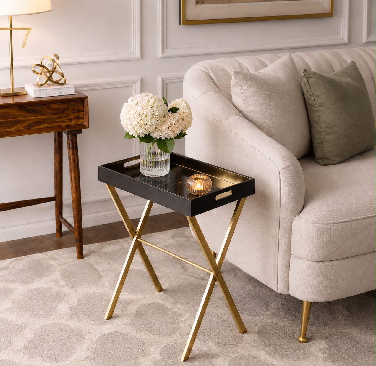 Luxe Black & Gold Butler  Tray Table