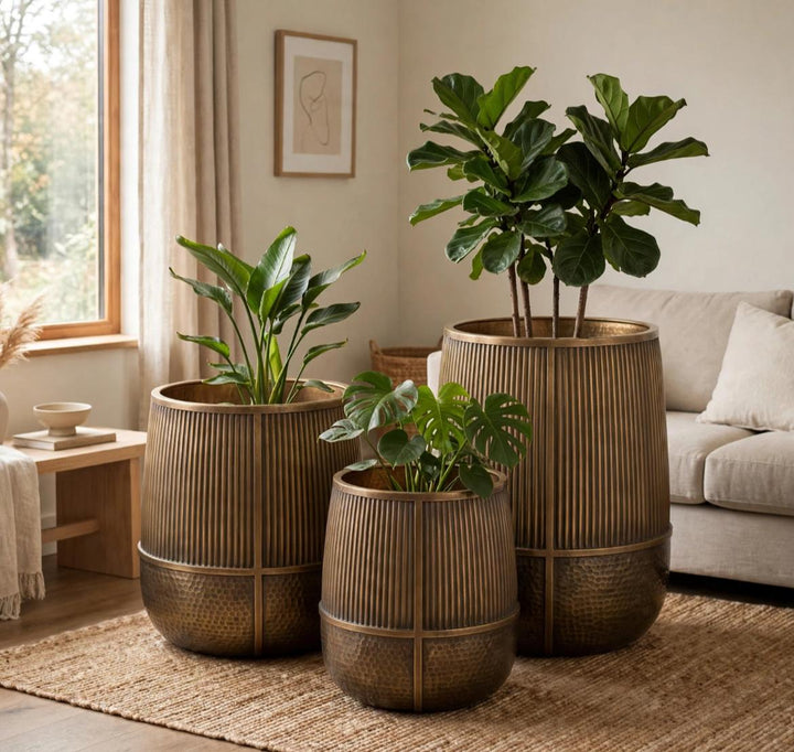 Aura Bronze Fluted Planter - Set of 3