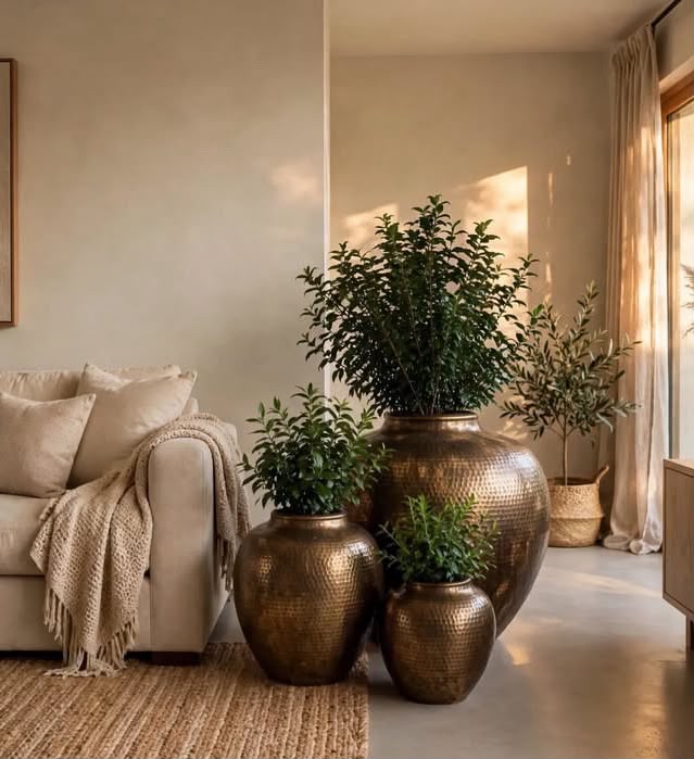 JUNGLE Luxury  Hammered Brass POT Planter Set 3