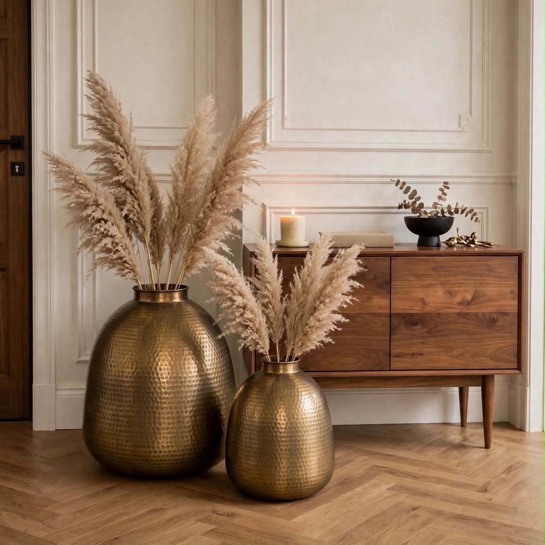 Adore Antique Brass Hammered Floor Vase Set of 2
