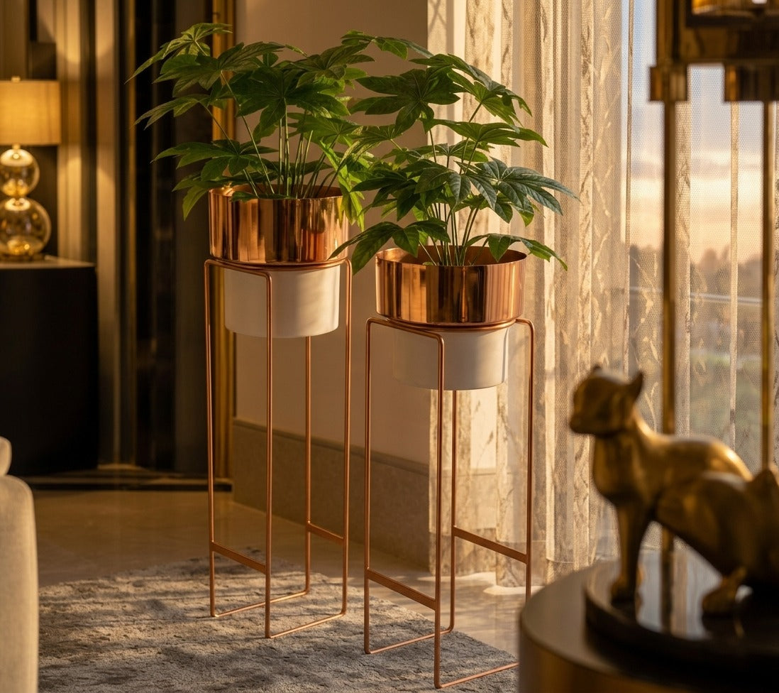 sara   Rose   Gold   &   White   Planters   Set   of   2