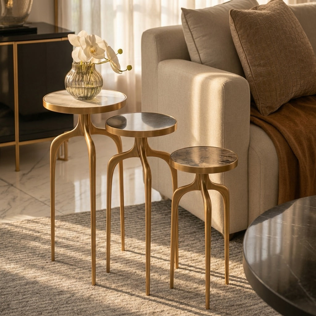 Mixer Marble Top End Table Set