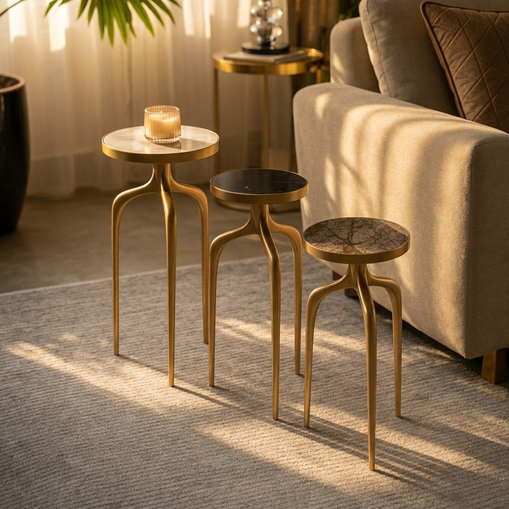 Mixer Marble Top End Table Set