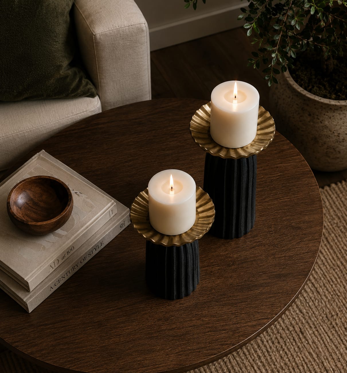 Roza   Gold and black  Candle holder Set of 2
