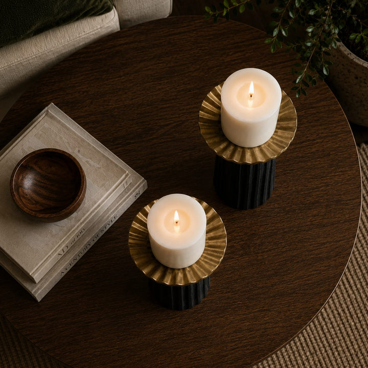 Roza   Gold and black  Candle holder Set of 2