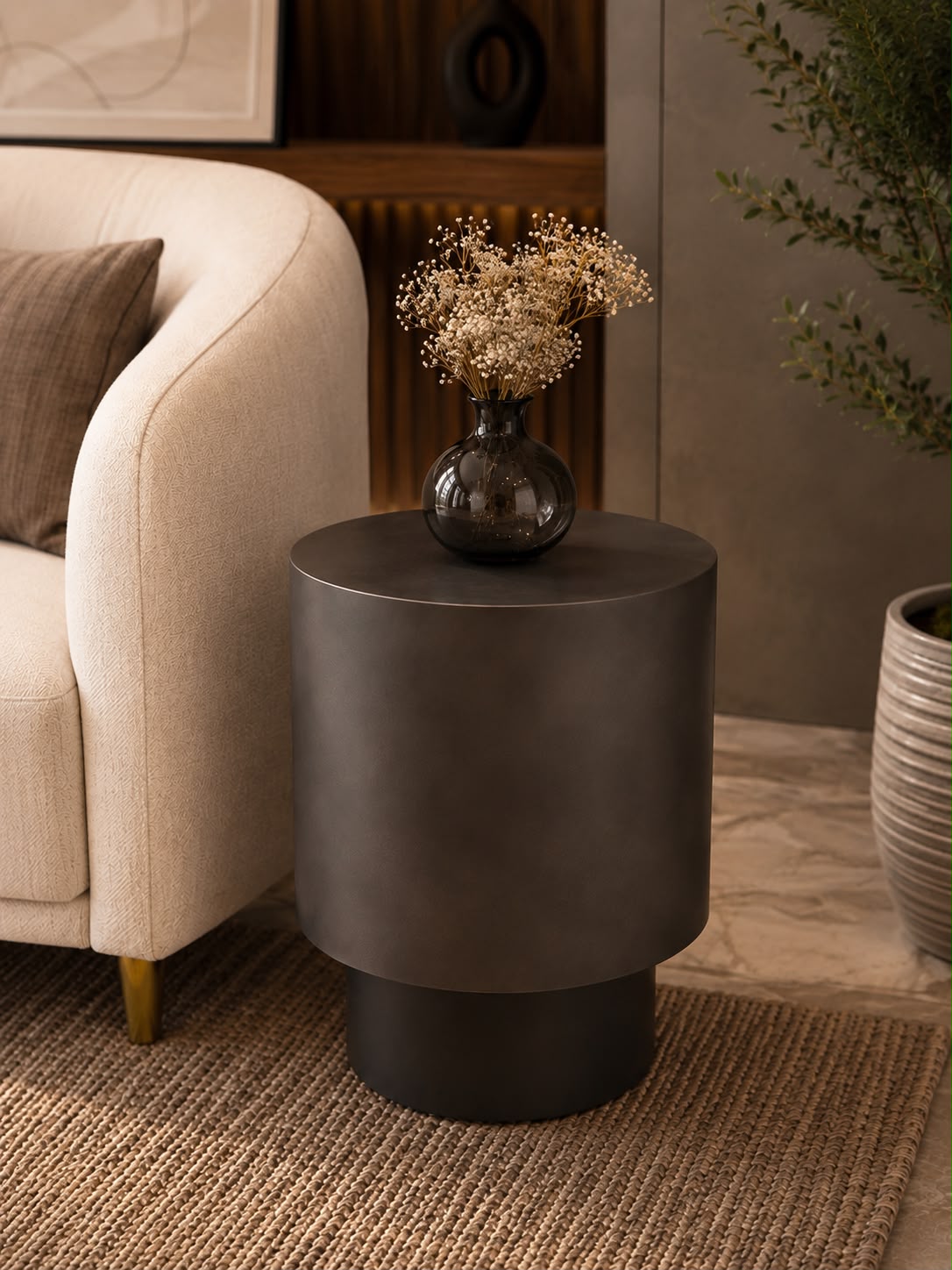 Matte Charcoal Cylindrical Side Table