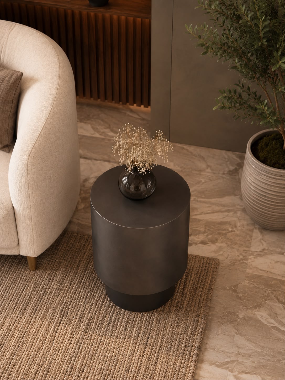 Matte Charcoal Cylindrical Side Table