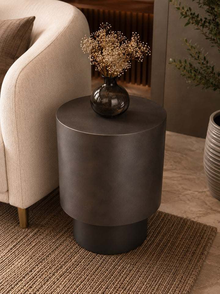 Matte Charcoal Cylindrical Side Table