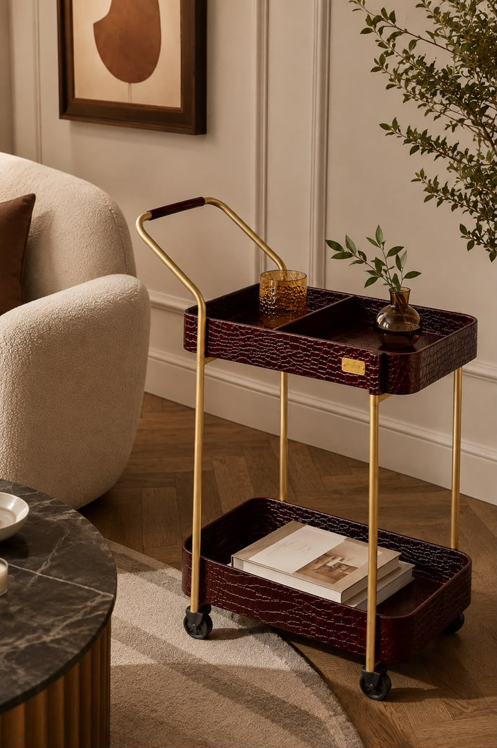 Luxe Burgundy Crocodile Bar Cart