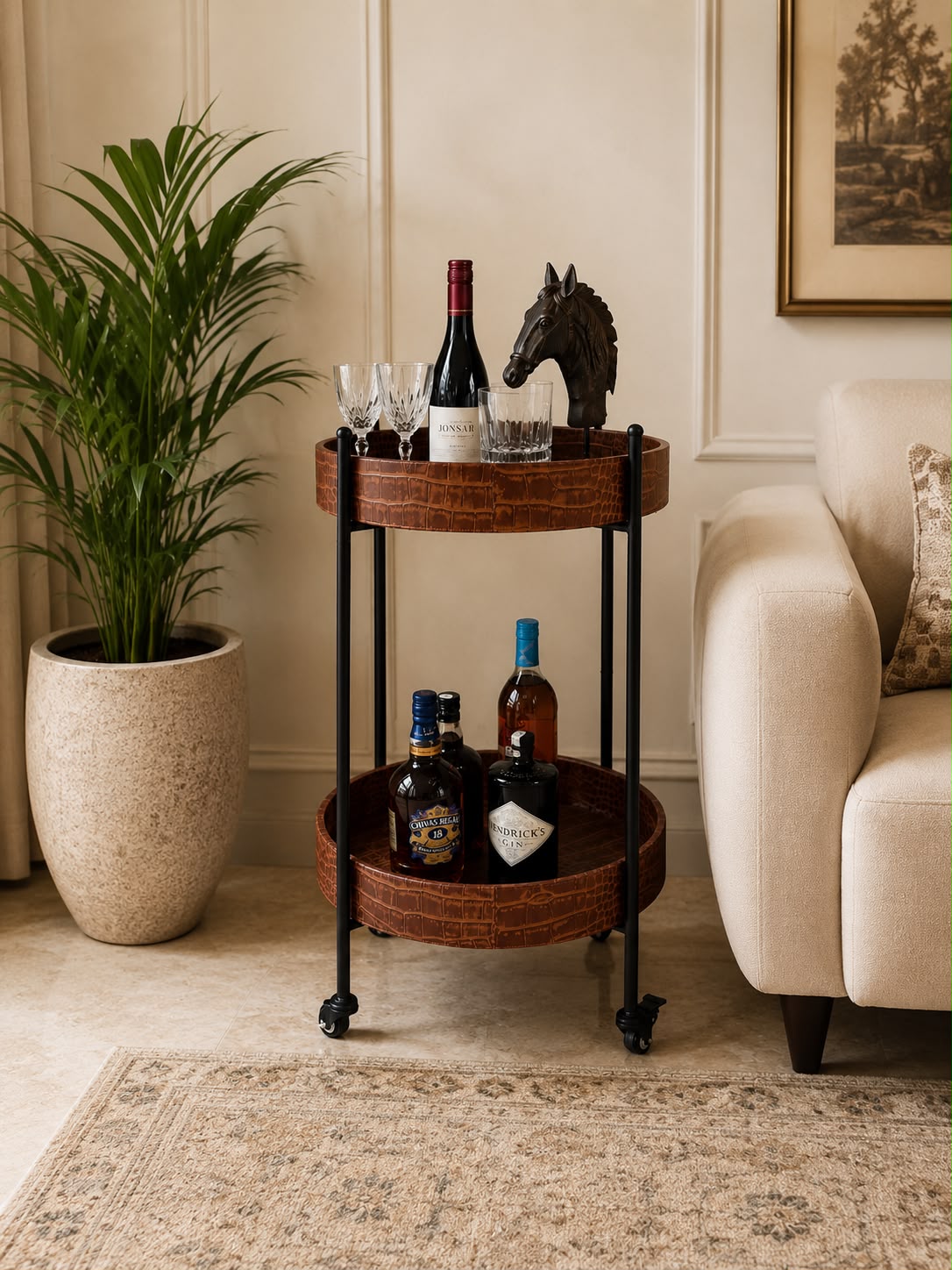 Luxe Croc-Textured Bar Cart