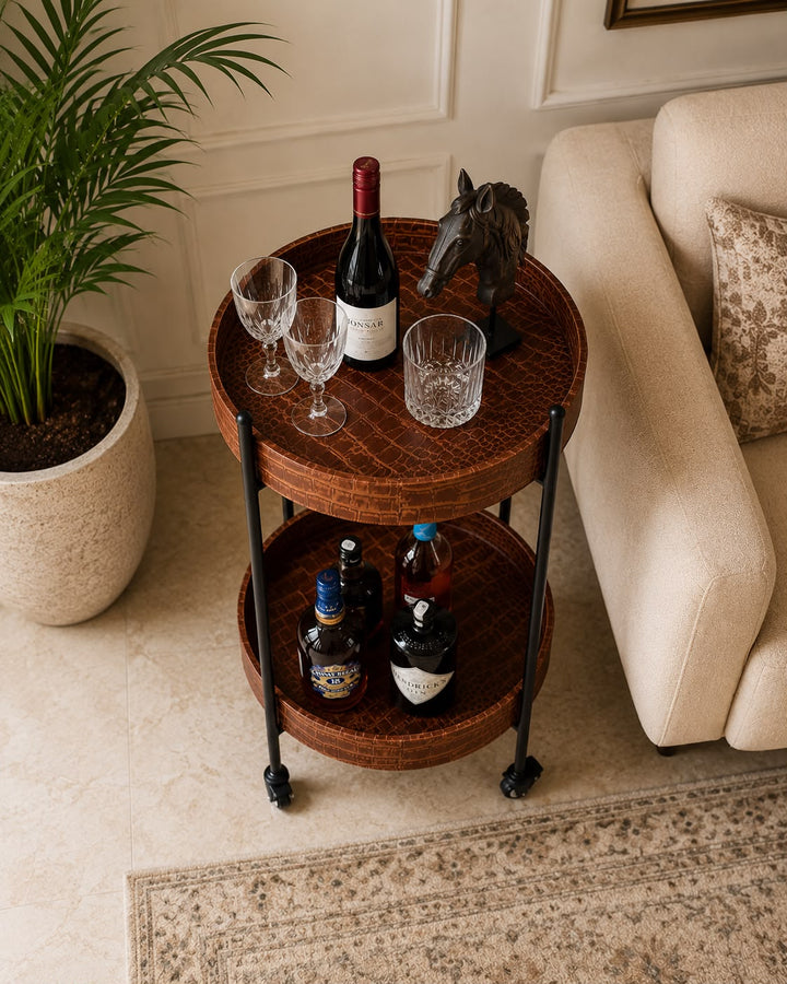 Luxe Croc-Textured Bar Cart