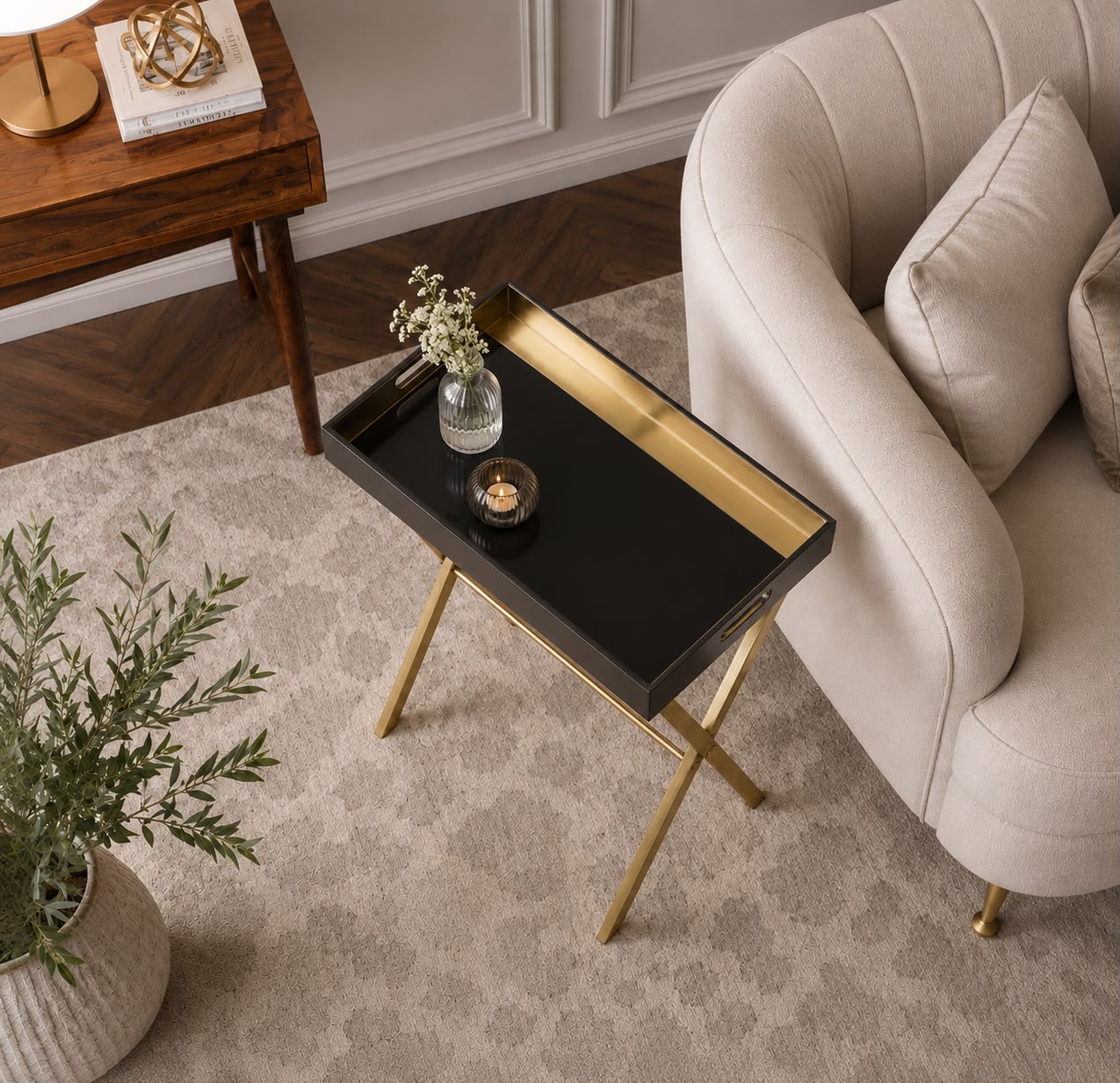 Luxe Black & Gold Butler  Tray Table
