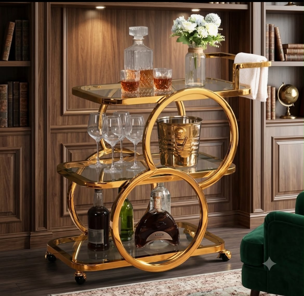 Raha Luxury  Gold Bar Cart trolley