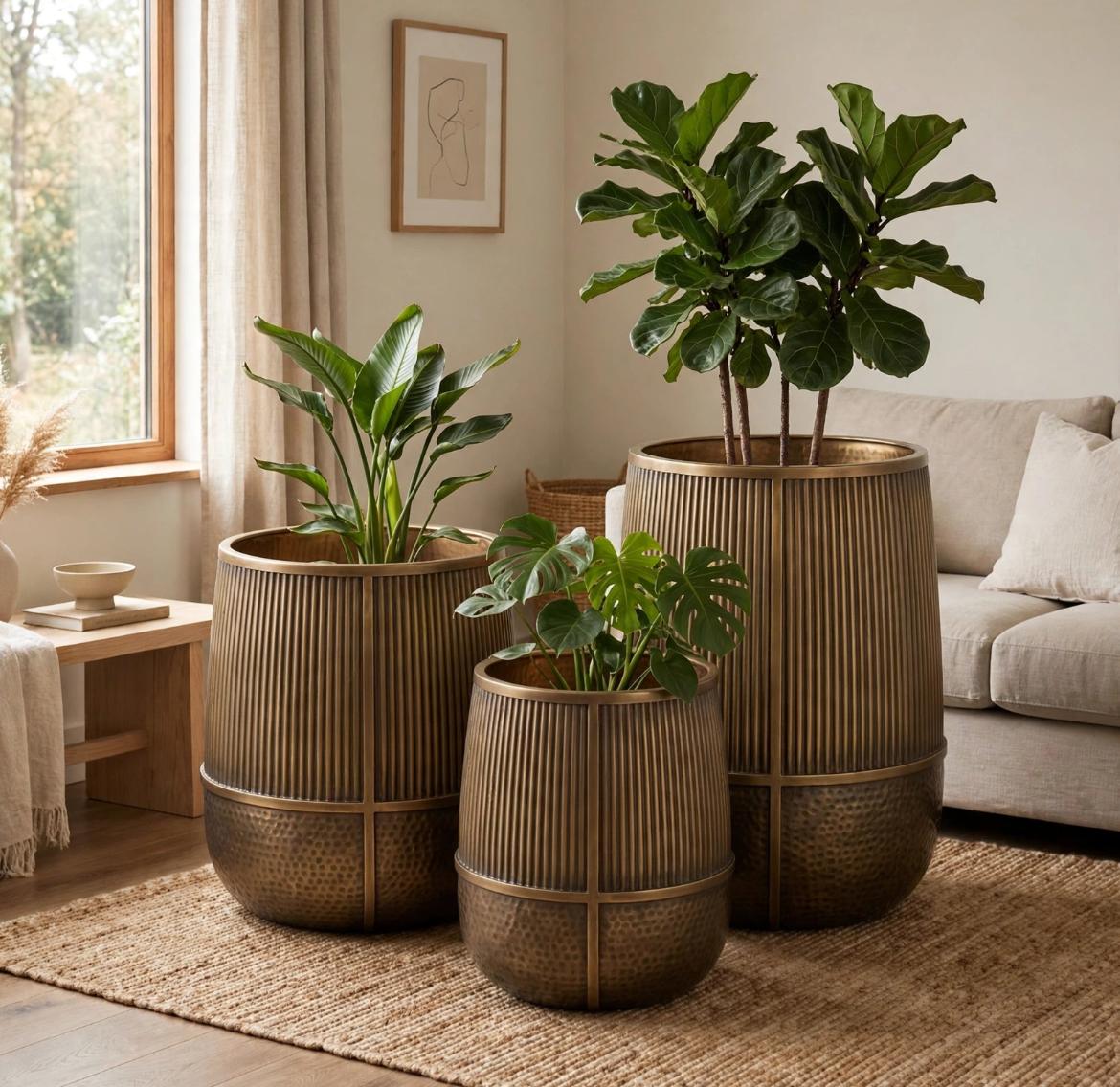 Aura Bronze Fluted Planter - Set of 3