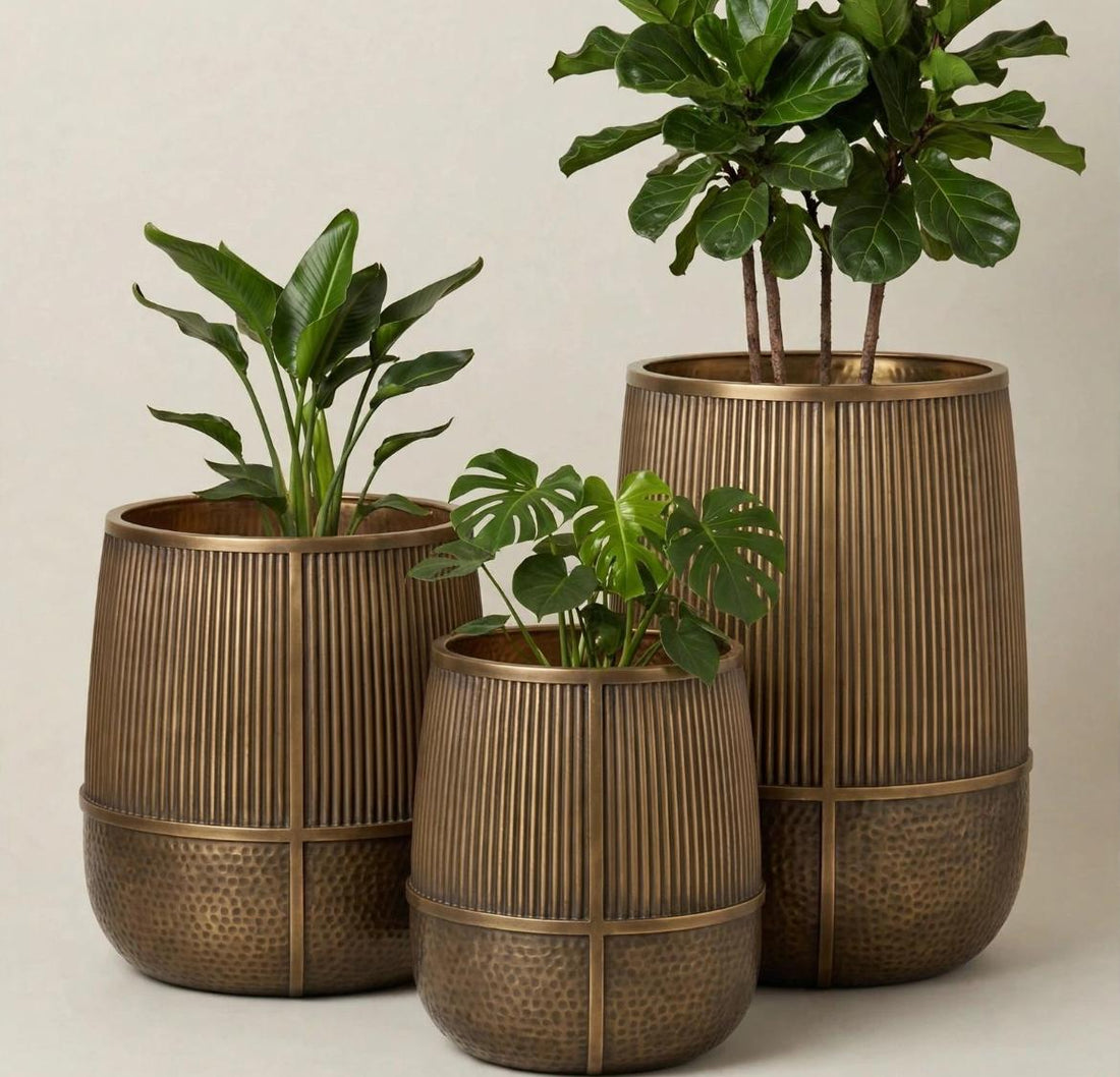 Aura Bronze Fluted Planter - Set of 3
