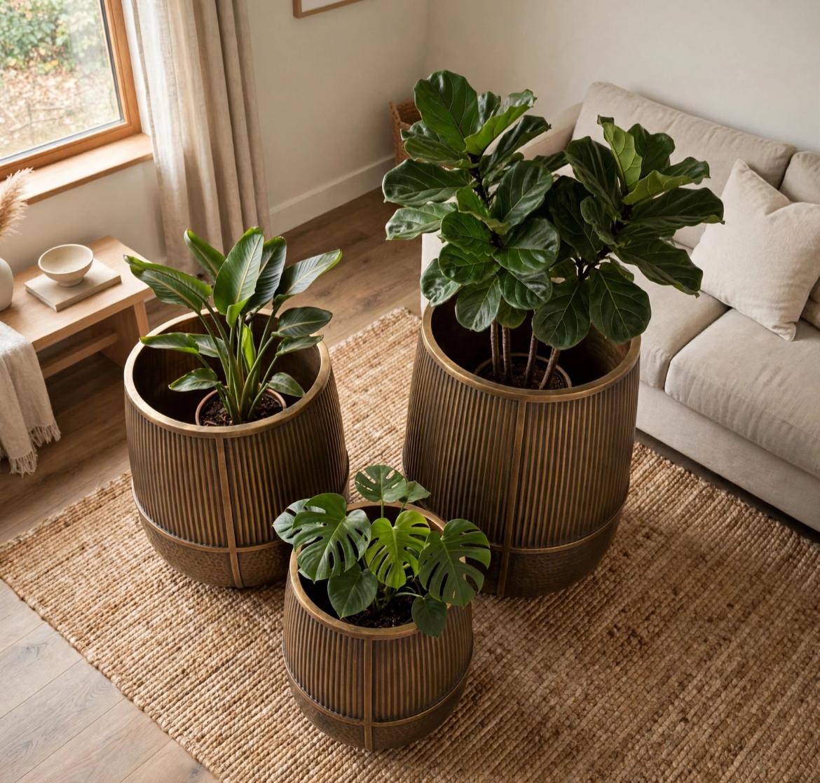 Aura Bronze Fluted Planter - Set of 3