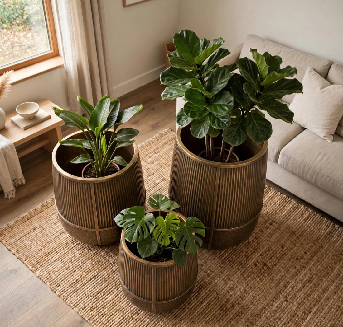 Aura Bronze Fluted Planter - Set of 3