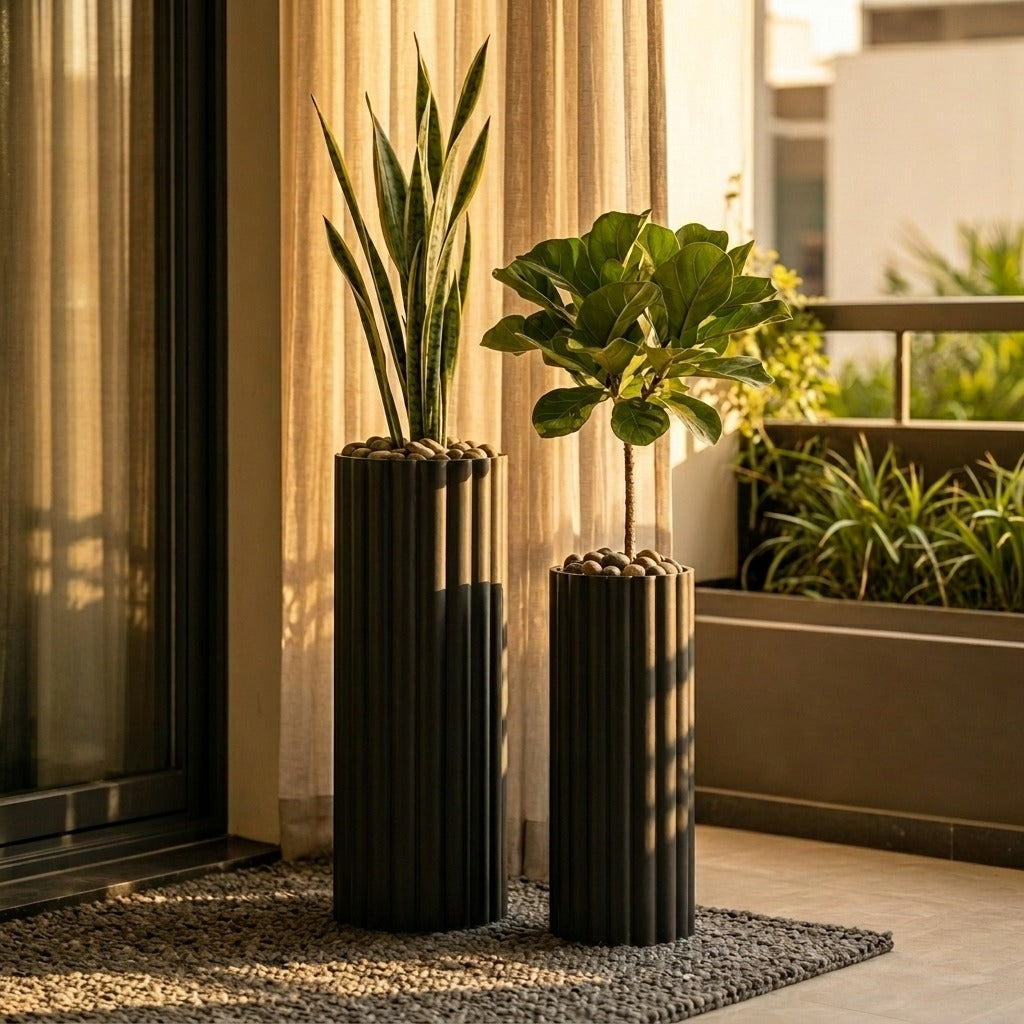 FLUTE Black Planter Set of 2