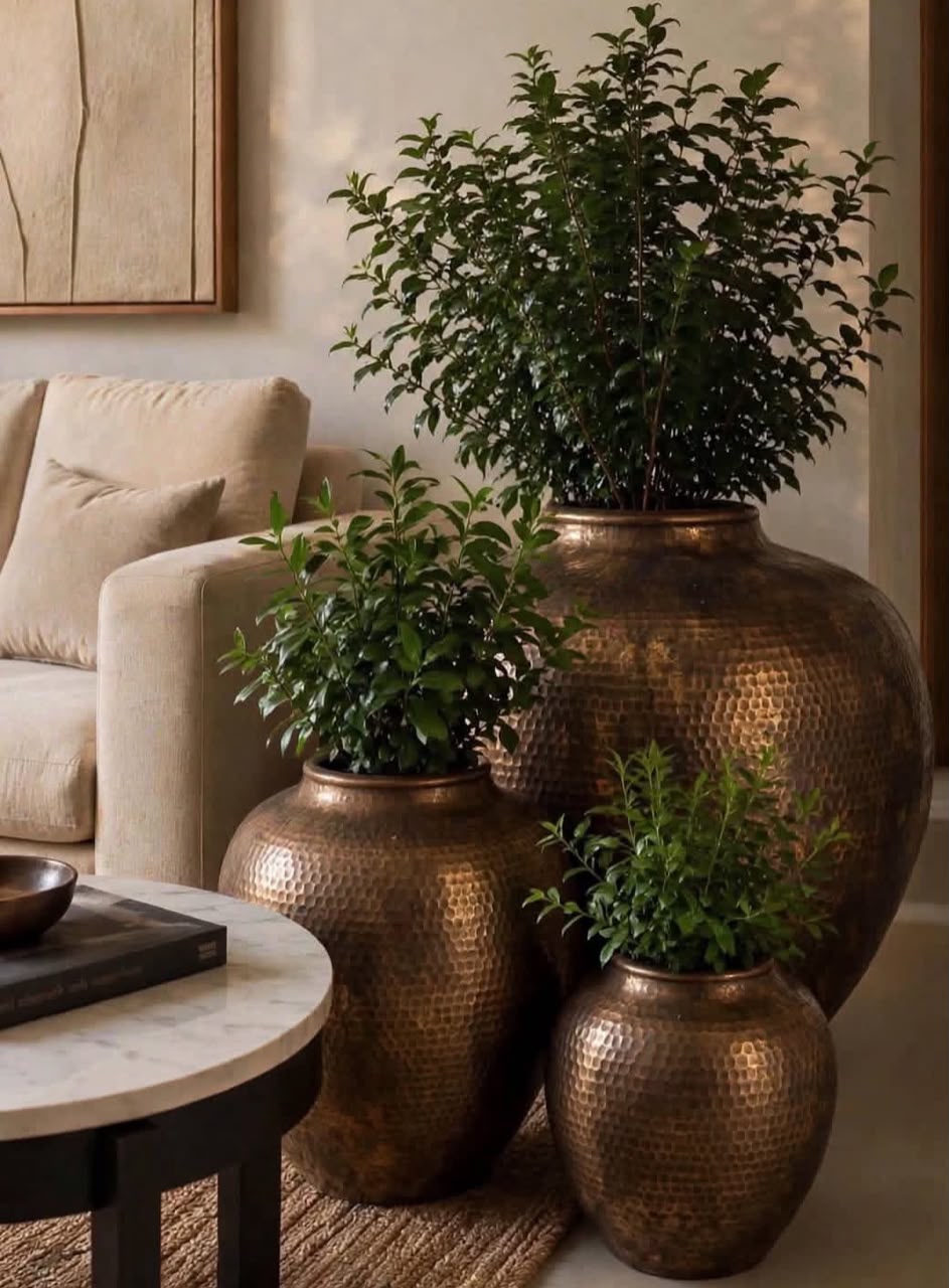 JUNGLE Luxury  Hammered Brass POT Planter Set 3