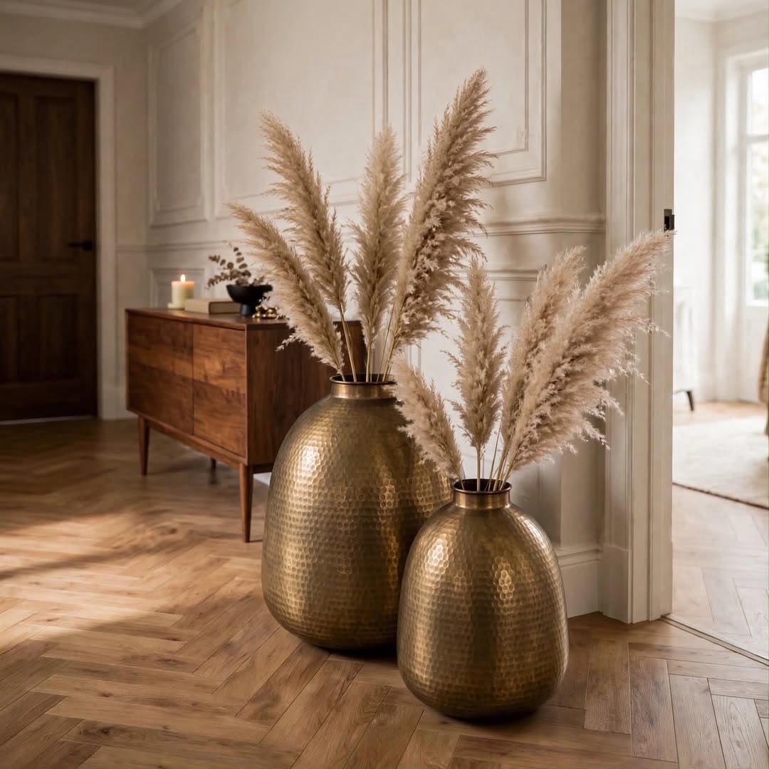 Adore Antique Brass Hammered Floor Vase Set of 2
