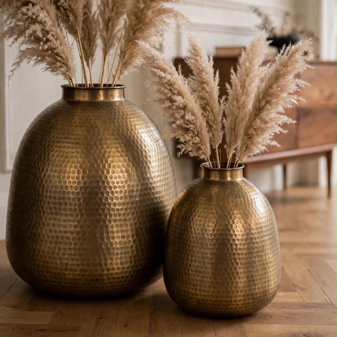 Adore Antique Brass Hammered Floor Vase Set of 2