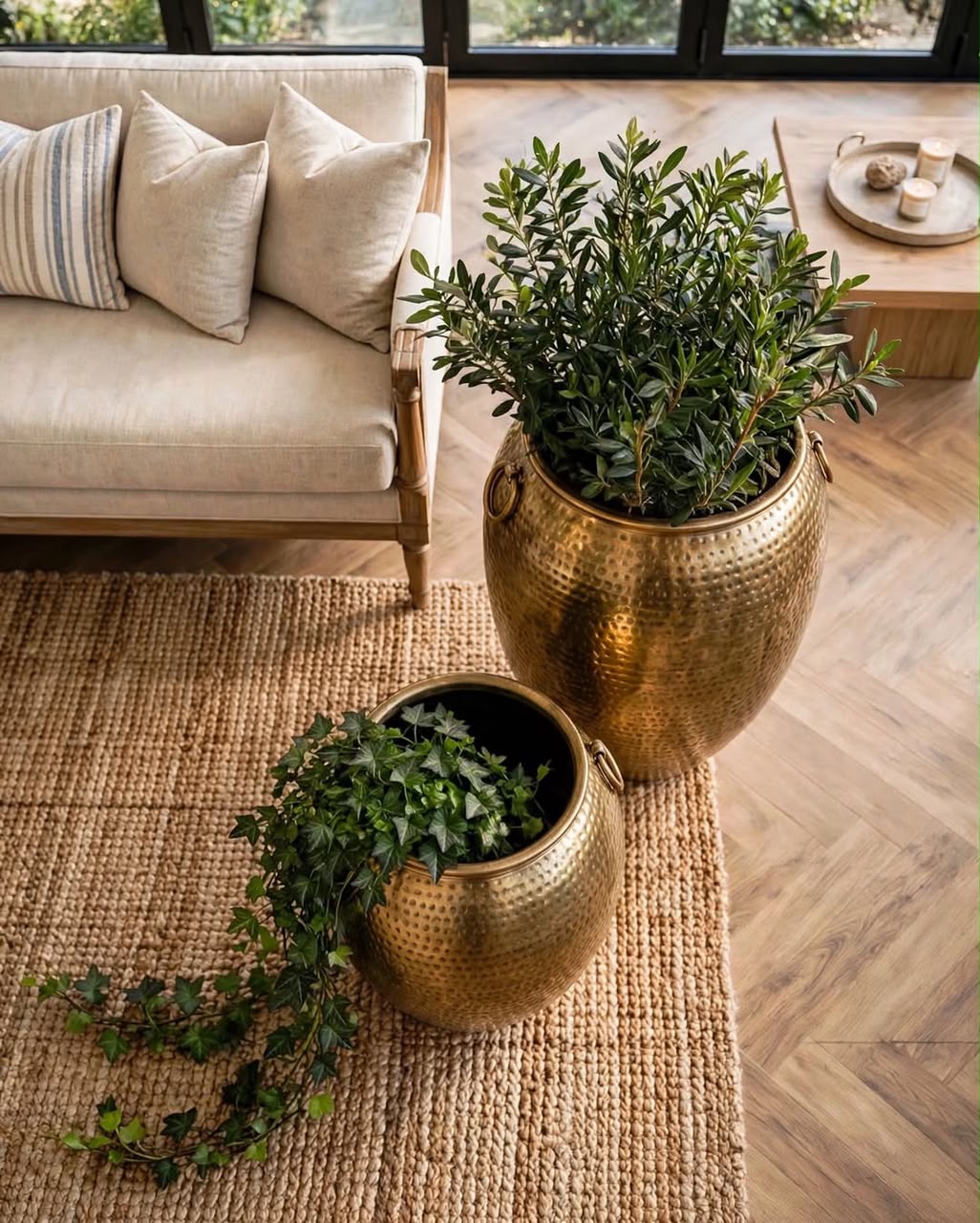 TriBelle Golden Dots  Hammered Brass Planter Set of 2