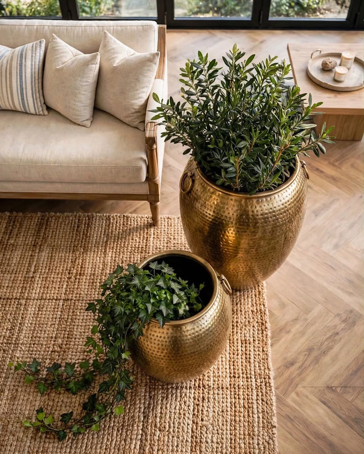 TriBelle Golden Dots  Hammered Brass Planter Set of 2