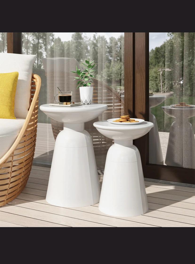 Caneisha Round Iron Outdoor Side Table (Set of 2