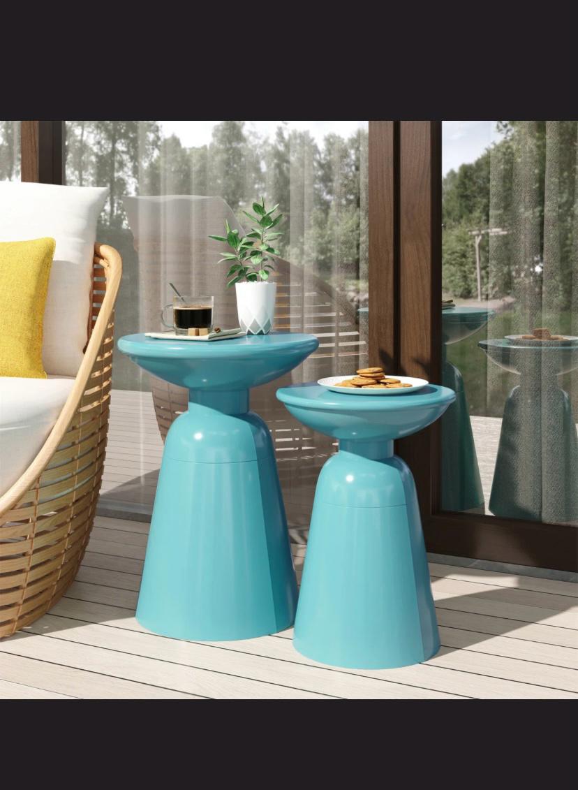 Caneisha Round Iron Outdoor Side Table (Set of 2