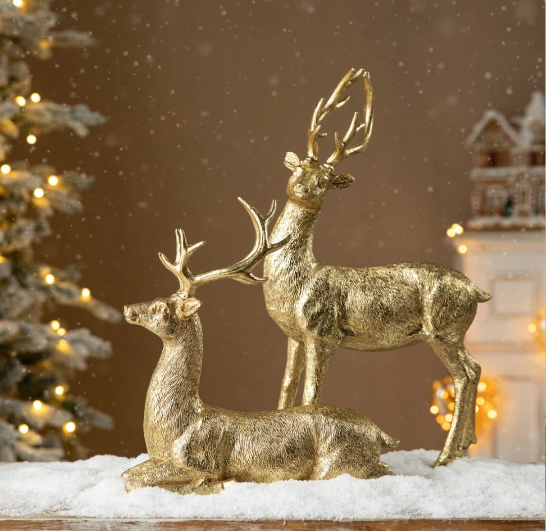 Evora  Christmas Standing Reindeer Figurine Table Decor  set of 2