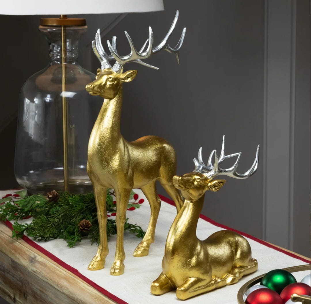Elaar  Sitting Reindeer Christmas Figures - Gold - Set Of 2