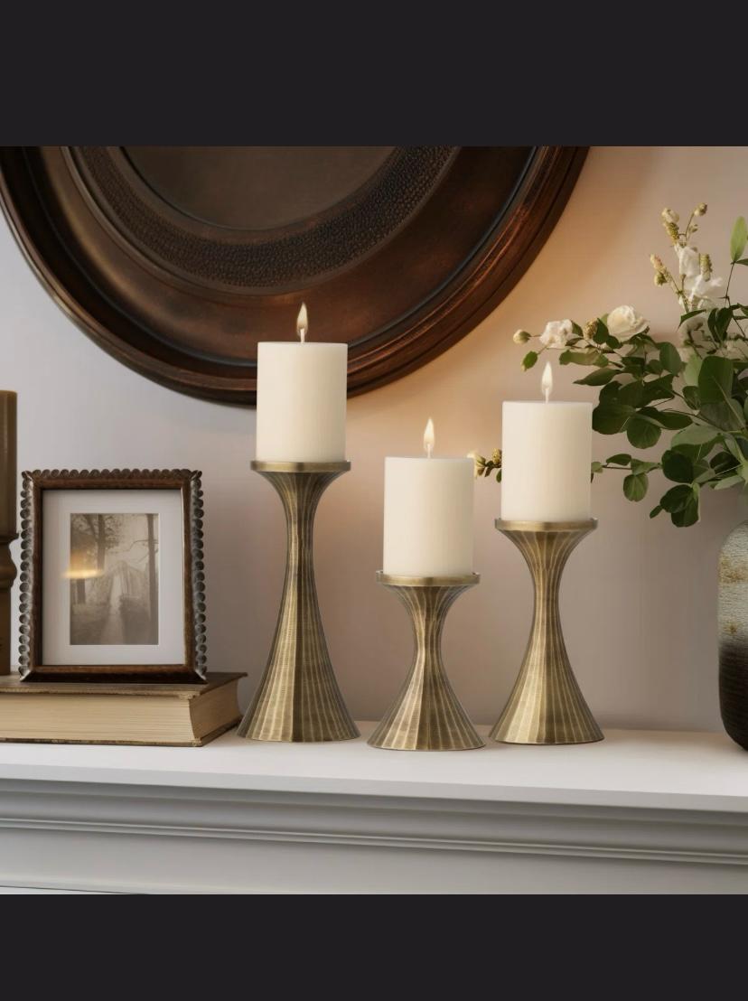 Set of 3 Aluminum Handmade Decorative Pillar Candle Holders