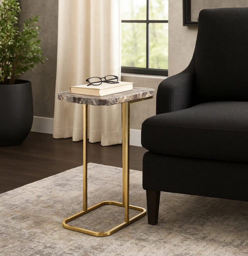 Evlin Side Table with Agate Top and Gold Meta