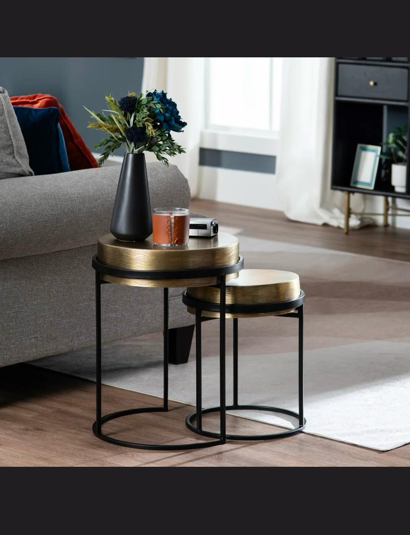 2-Piece Textured Brass Nesting Table Set