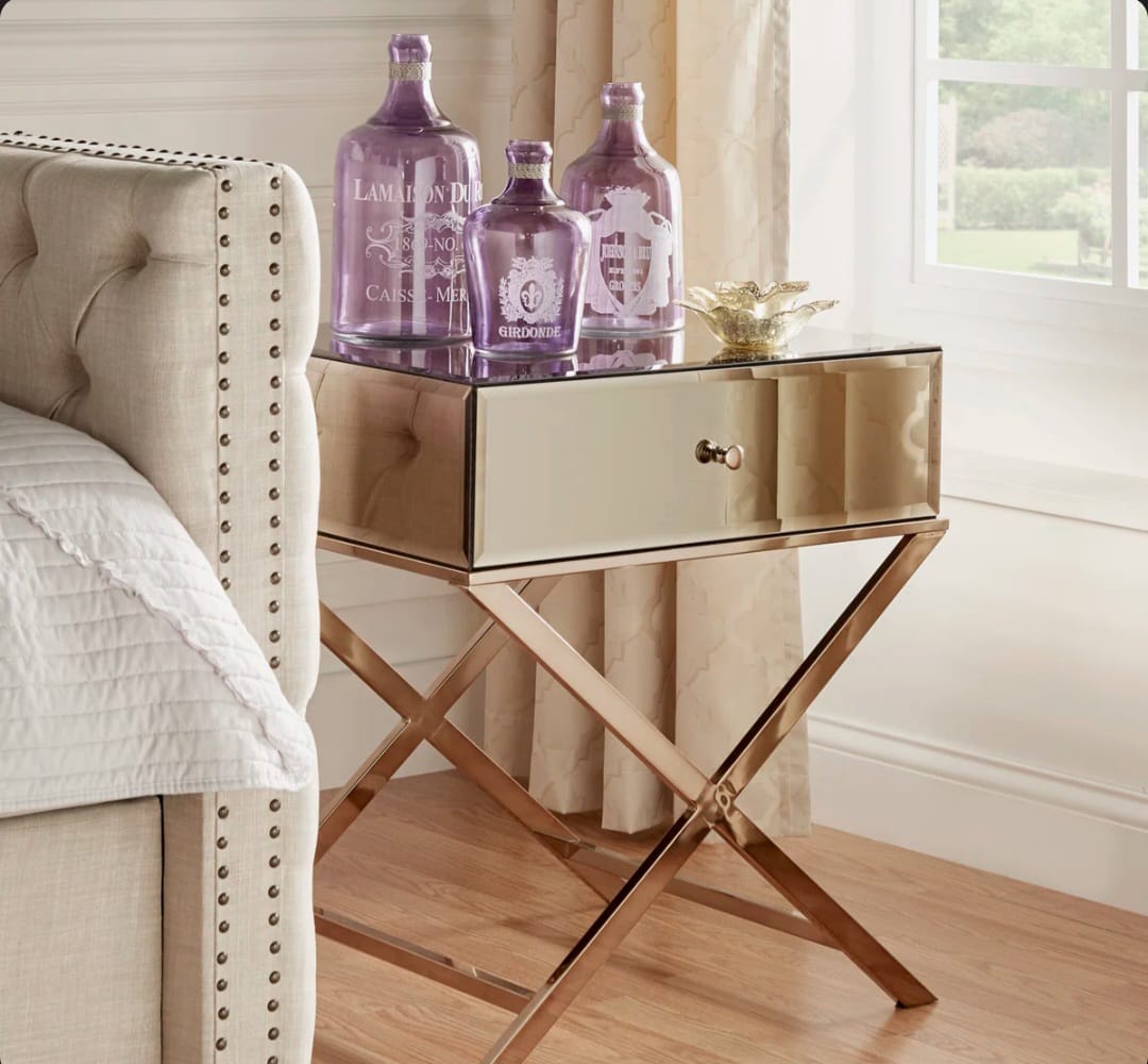 Nyasha Mirrored Glass Top End Table with Storage