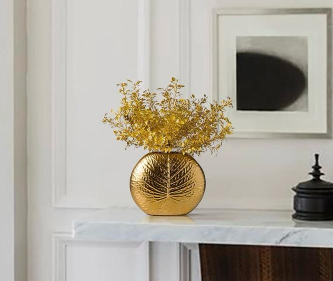 Bronze Gold Luxury Artificial Plants In Vase Creative Aluminum  Vase Artificial Plants Set