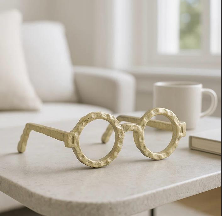 Glam Metal & Aluminum Sculptural Eyeglasses Decorative Accent