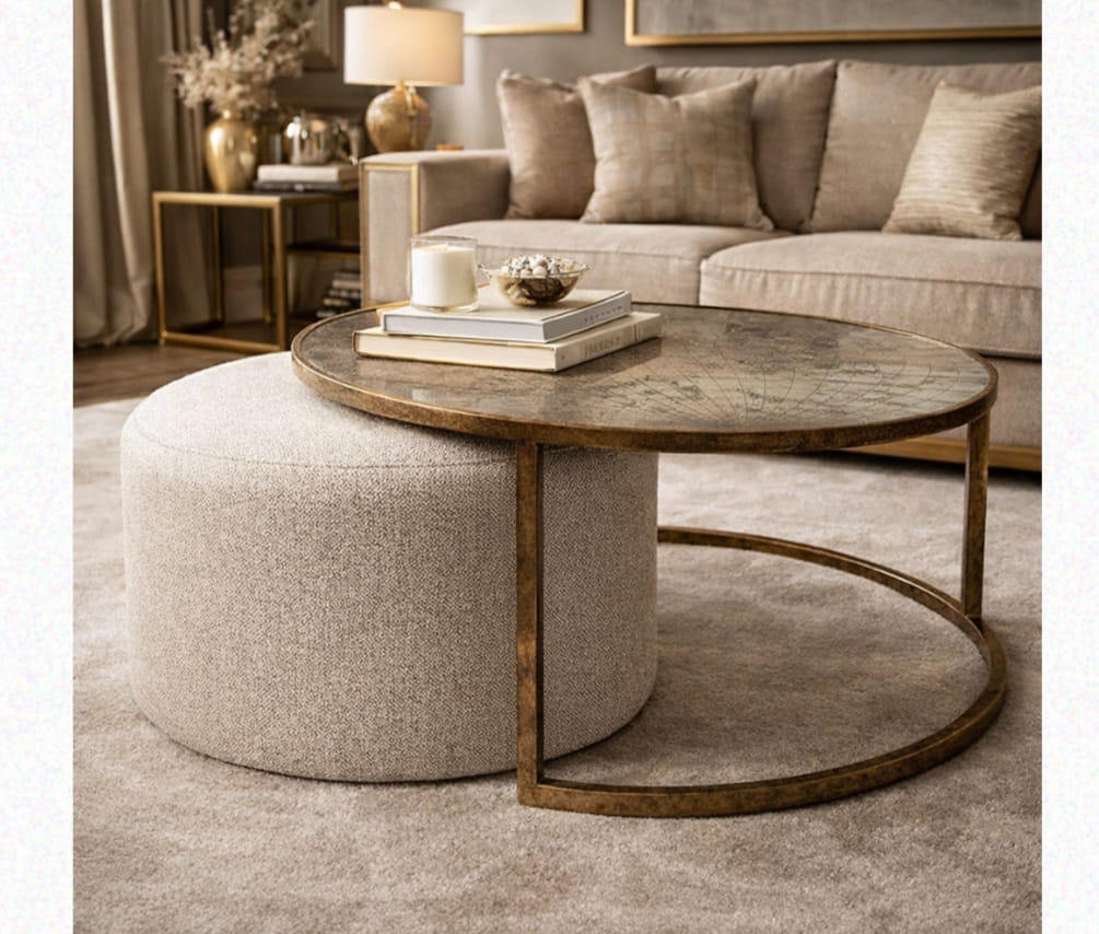 Axix coffe table and pouffe nesting