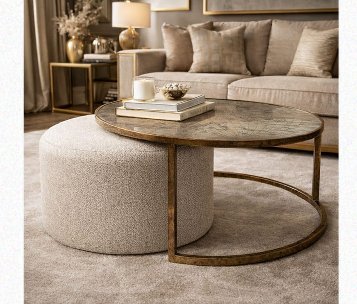 Axix coffe table and pouffe nesting