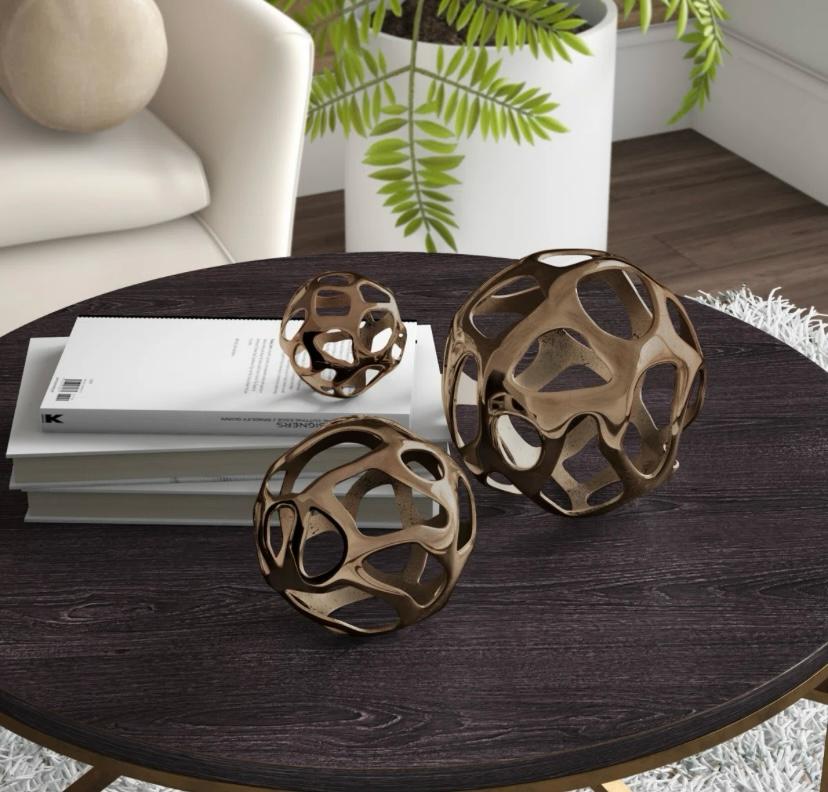 Kibler Aluminum Metal Abstract Cutout Orb Decorative Sculpture, Set of 3