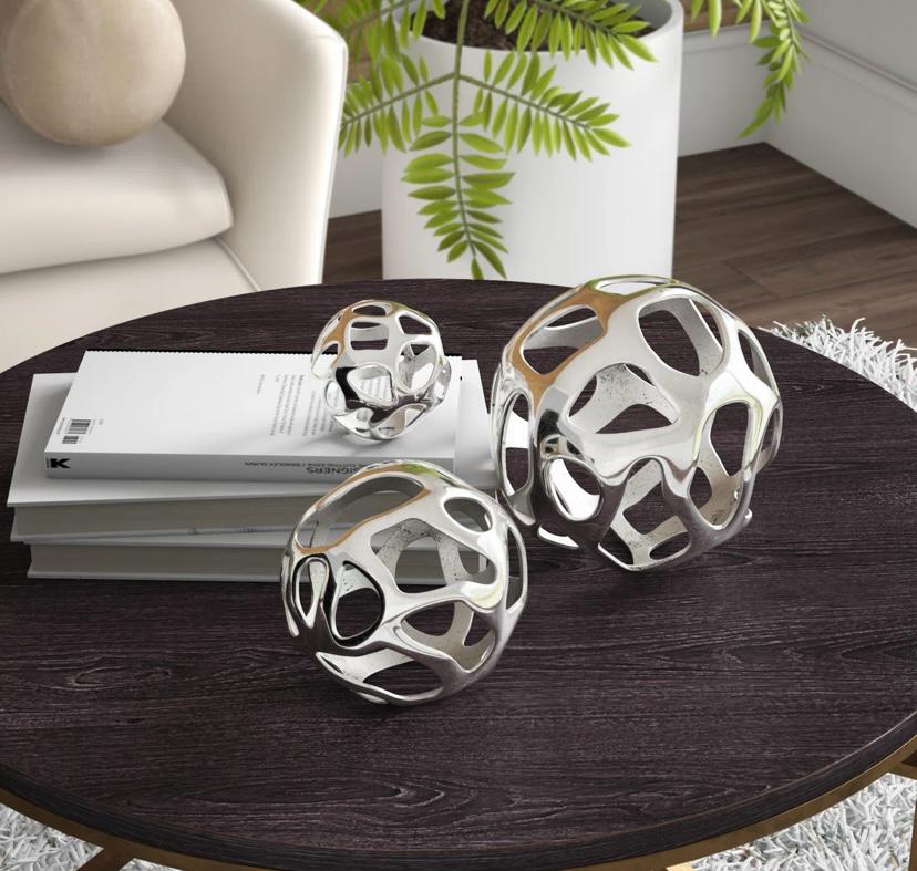 Kibler Aluminum Metal Abstract Cutout Orb Decorative Sculpture, Set of 3 8", 6", 4"W