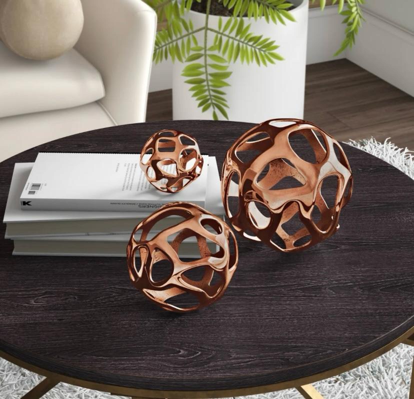 Kibler Aluminum Metal Abstract Cutout Orb Decorative Sculpture, Set of 3 8", 6", 4"W