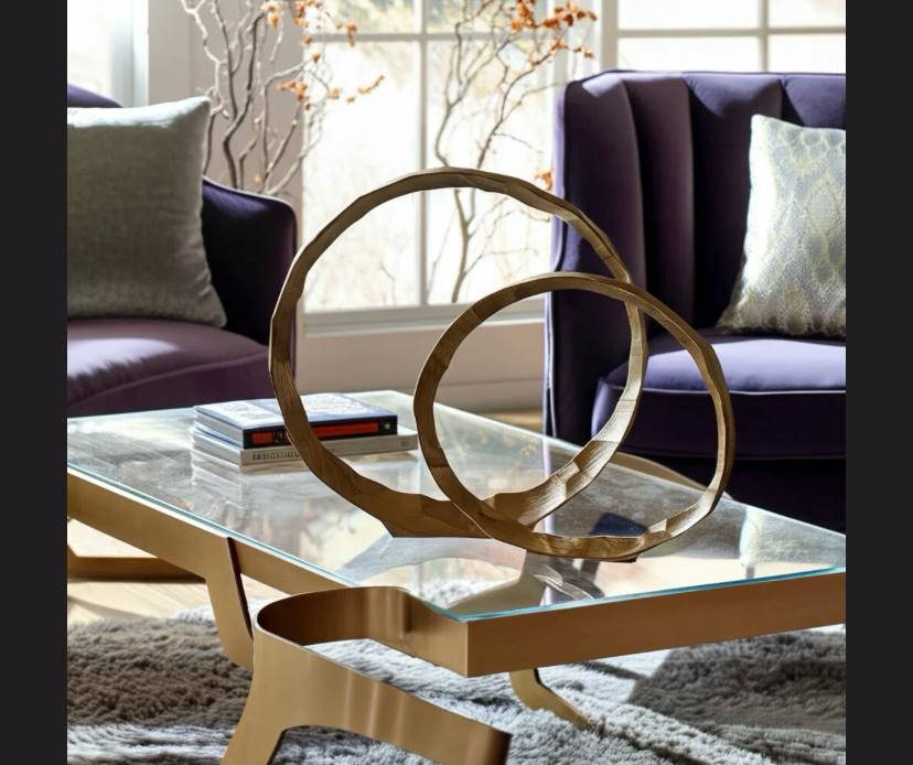 Tasa Modern Textured Metal Ring Sculpture Set of 2