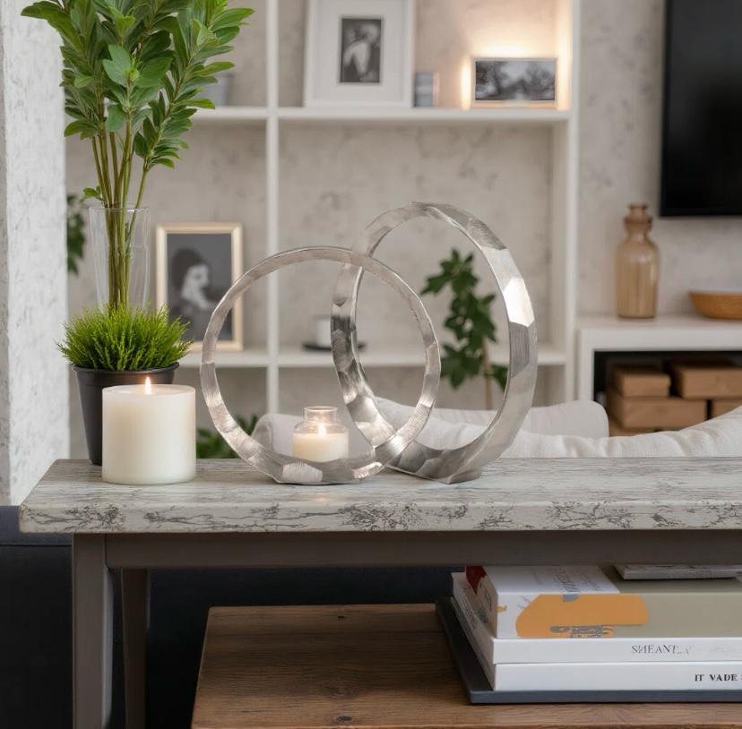 Emaar  Modern Textured Metal Ring Sculpture Set of 2